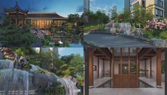 新中式高端地产园林景观三维动画高清在线视频素材下载