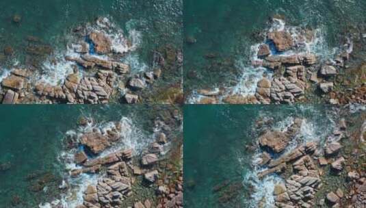 航拍深圳大梅沙小梅沙海浪礁石高清在线视频素材下载