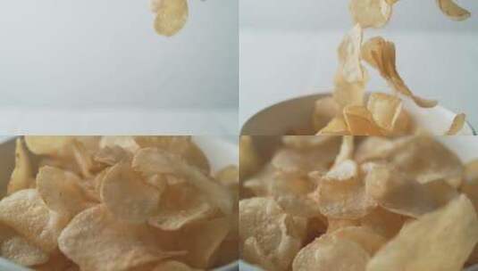 薯片落入碗中的慢动作高清在线视频素材下载