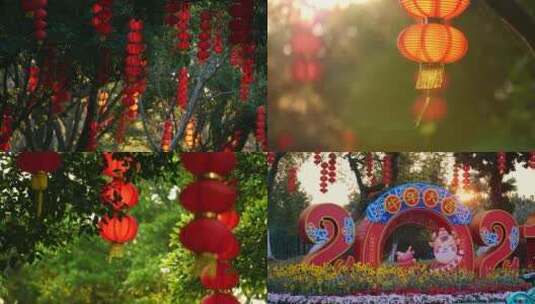 春节大红灯笼公园装饰灯笼合集4k视频素材高清在线视频素材下载