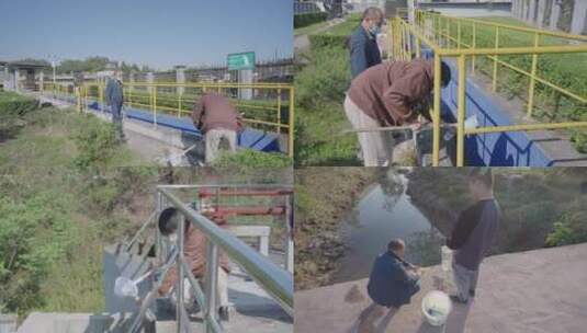 环保监测人员进行污水采样水质监测高清在线视频素材下载