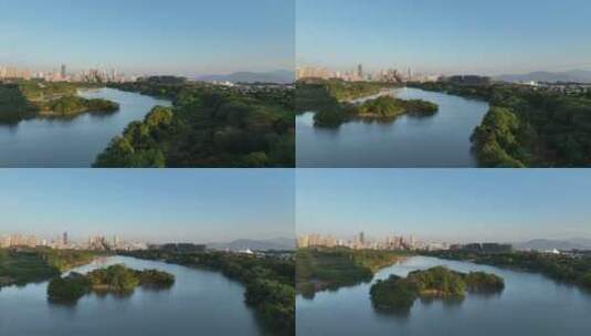 深圳南山区华侨城湿地公园航拍高清在线视频素材下载