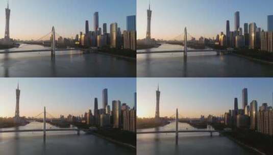 珠江新城广州塔地标建筑航拍高清在线视频素材下载