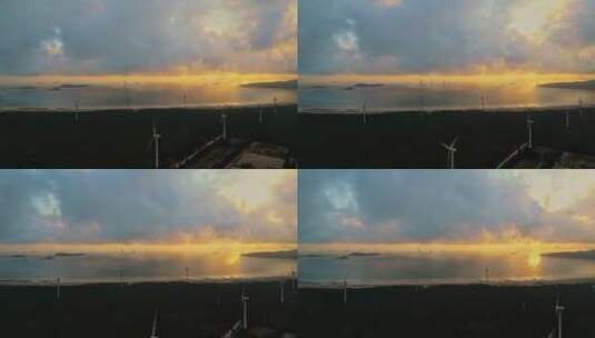 航拍 平潭岛风力发电高清在线视频素材下载