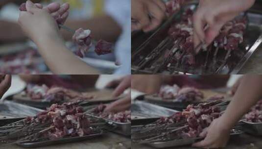 切羊肉分割羊肉羊肉串  炭火烤羊肉烧烤高清在线视频素材下载