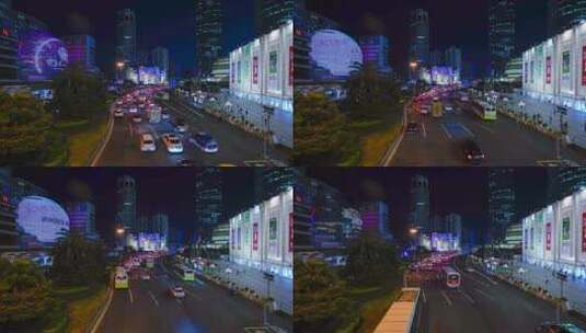 上海徐家汇夜景车流延时高清在线视频素材下载