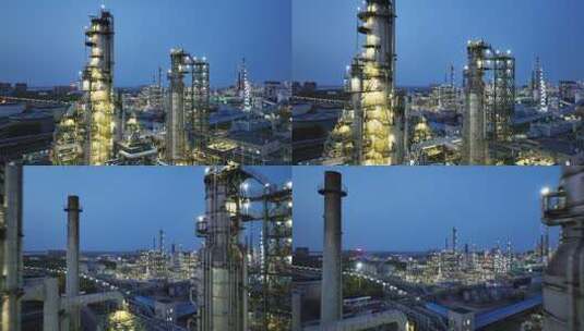 石油化工厂炼化厂夜景航拍高清在线视频素材下载