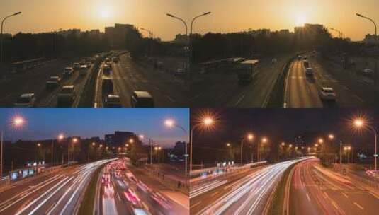 延时摄影4K｜城市夜景车流下班高峰路灯亮起高清在线视频素材下载