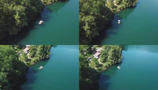 航拍行使在湖面的小船高清在线视频素材下载