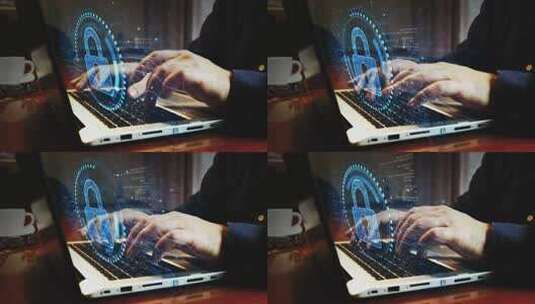 网络安全和数字计算机保护符号和人打字键盘高清在线视频素材下载
