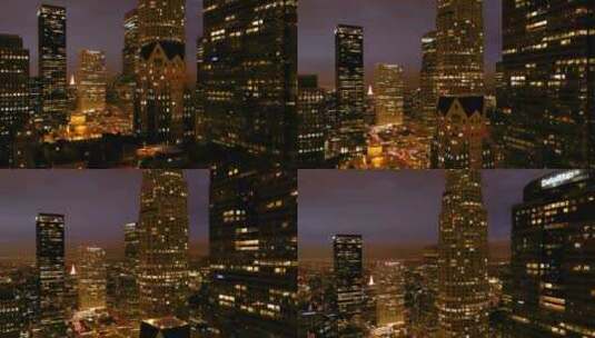 航拍联合银行广场洛杉矶摩天大楼夜景高清在线视频素材下载