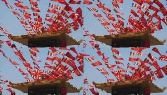 宗教寺庙迎风飘扬的旗帜经幡高清在线视频素材下载