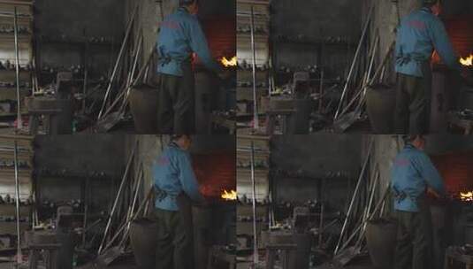 铁匠铺打铁千锤百炼升格慢镜头高清在线视频素材下载