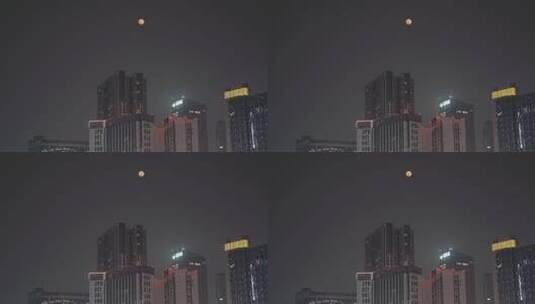 城市夜晚天空月亮高清在线视频素材下载