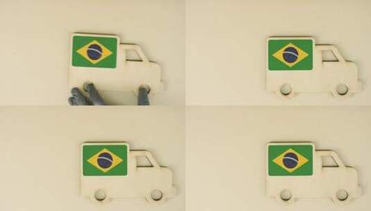 带有巴西国旗的回收纸板卡车图标高清在线视频素材下载