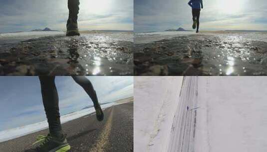 雪地跑步脚步步伐高清在线视频素材下载