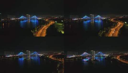 南宁青山大桥夜景航拍空境高清在线视频素材下载