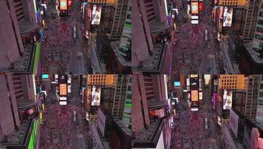 城市航拍纽约时代广场摩天大楼汽车人流交通高清在线视频素材下载
