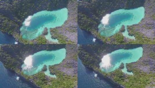 波光粼粼碧绿的海岛风光-鸟瞰-航拍高清在线视频素材下载