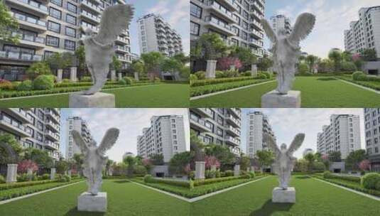 小区草坪雕塑景观动画素材高清在线视频素材下载