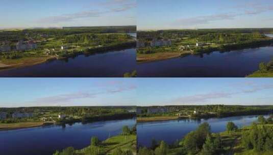 在靠近鲁巴村的德维纳西部河岸上降落无人机高清在线视频素材下载