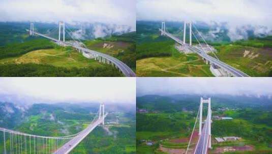 航拍云雾中的超级工程龙江特大桥高清在线视频素材下载
