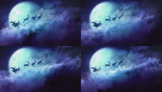 圣诞老人在云层驾驶雪橇车高清在线视频素材下载