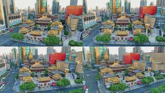上海静安寺日出超清质感航拍高清在线视频素材下载