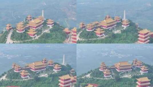 航拍枣庄峄城区大光明寺金顶霞光高清在线视频素材下载