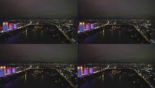 江苏淮安城市夜景灯光交通航拍高清在线视频素材下载