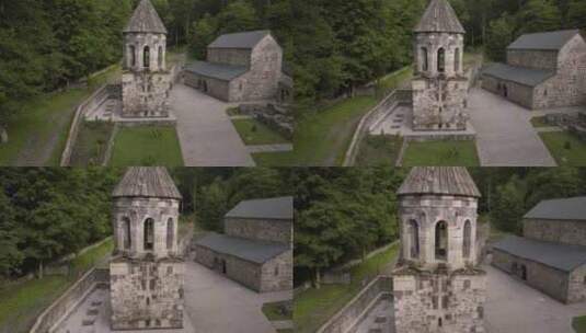 无人机接近佐治亚州博尔乔米山谷的中世纪教堂姆兹万修道院。高清在线视频素材下载