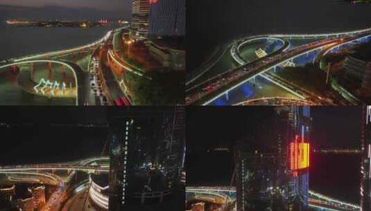 厦门演武大桥夜景延时航拍高清在线视频素材下载