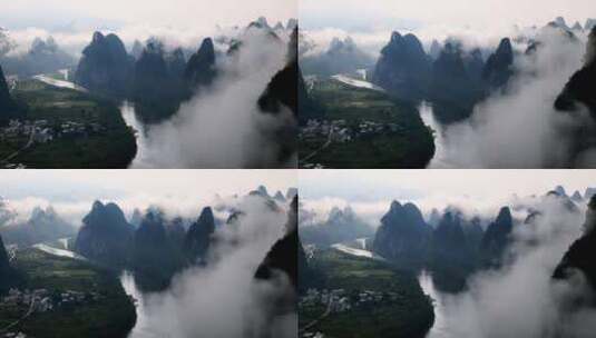 航拍桂林山水漓江喀斯特地貌风光高清在线视频素材下载