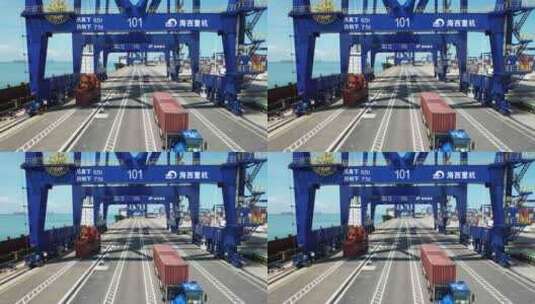 航拍海南儋州洋浦港集装箱码头高清在线视频素材下载