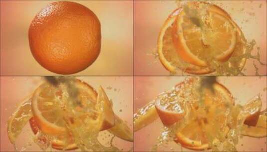 爆炸橙和爆裂汁和切片的超慢速运动高清在线视频素材下载