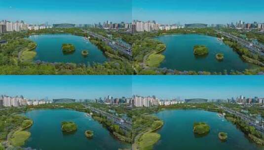 成都锦城湖公园环球中心高清在线视频素材下载