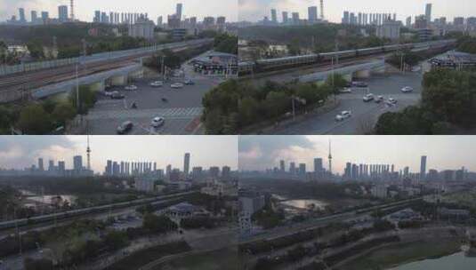 长沙湘江浏阳河火车夕阳城市街道高清在线视频素材下载