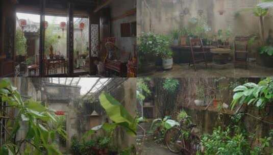 下雨天茶社 中国风传统老建筑高清在线视频素材下载