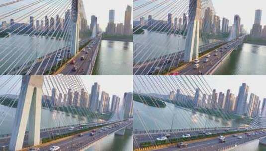 长沙银盆岭大桥车流航拍高清在线视频素材下载