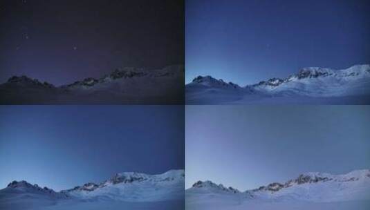 清晨雪山从星夜到白昼的8K过渡高清在线视频素材下载