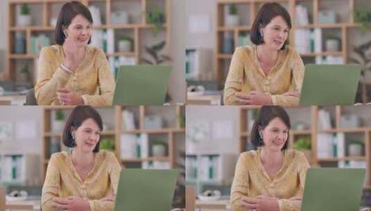 女性、笔记本电脑或网络研讨会，用于商业、高清在线视频素材下载