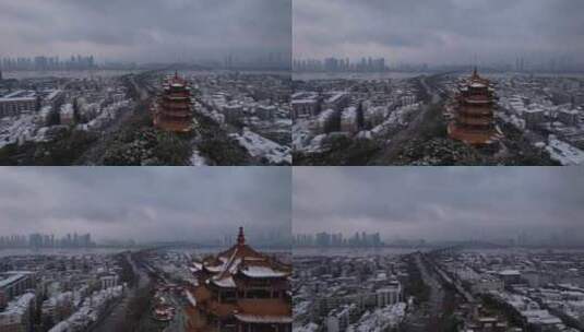 【航拍】武汉黄鹤楼雪景素材高清在线视频素材下载