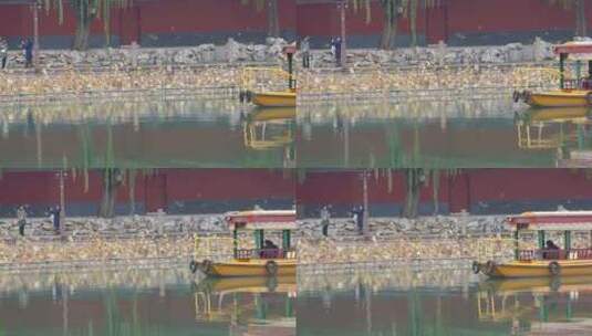 公园里划船的游客龙舟画舫高清在线视频素材下载