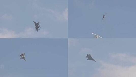 军用喷气式飞机倒飞并发射照明弹高清在线视频素材下载