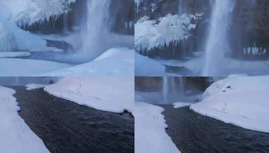 冬季瀑布河流流水高清在线视频素材下载