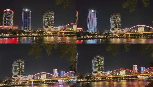 城市河流夜景高楼与桥梁高清在线视频素材下载