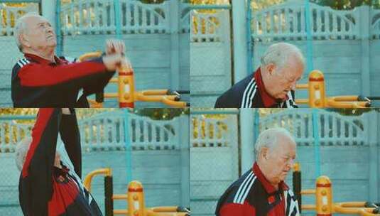 老年人和户外呼吸练习。高清在线视频素材下载