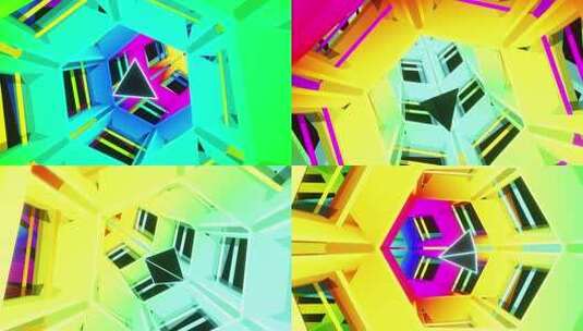 Vj环路金字塔穿越彩虹六角隧道HD高清在线视频素材下载