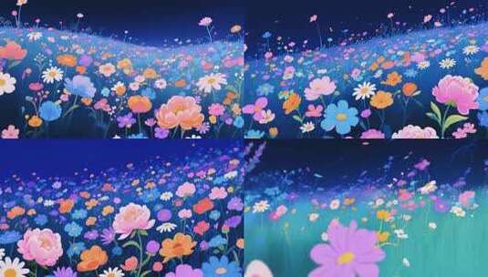 梦幻卡通风格花朵场景素材高清在线视频素材下载