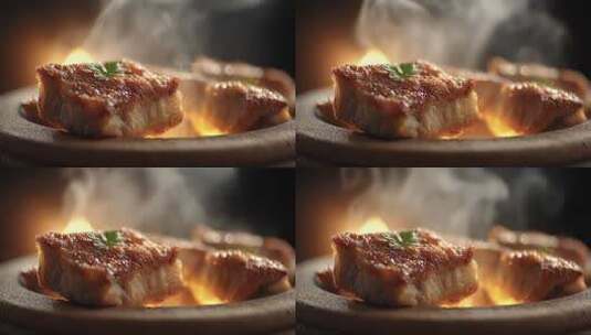 滋滋冒油的烤肉美食令人食欲大增高清在线视频素材下载